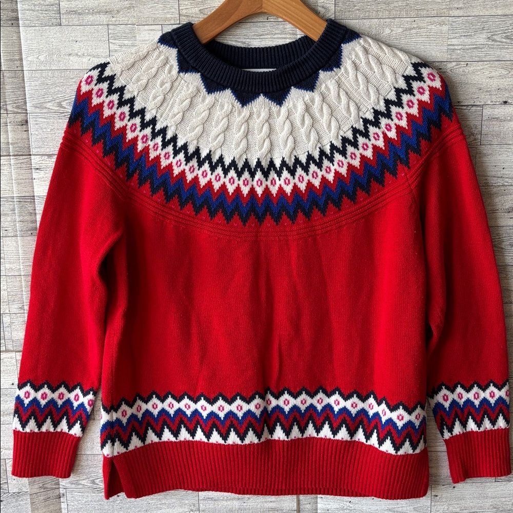 Red sweater cableknit‎ Fair Isle women’s Large Holiday y2k Charter Club Vintage